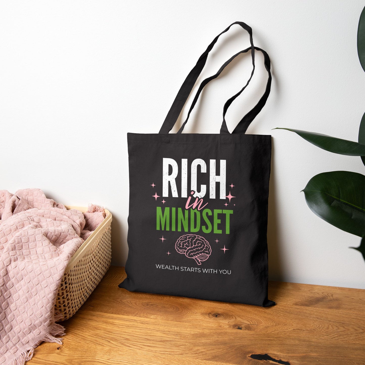Rich in Mindset Black Canvas Tote Bag