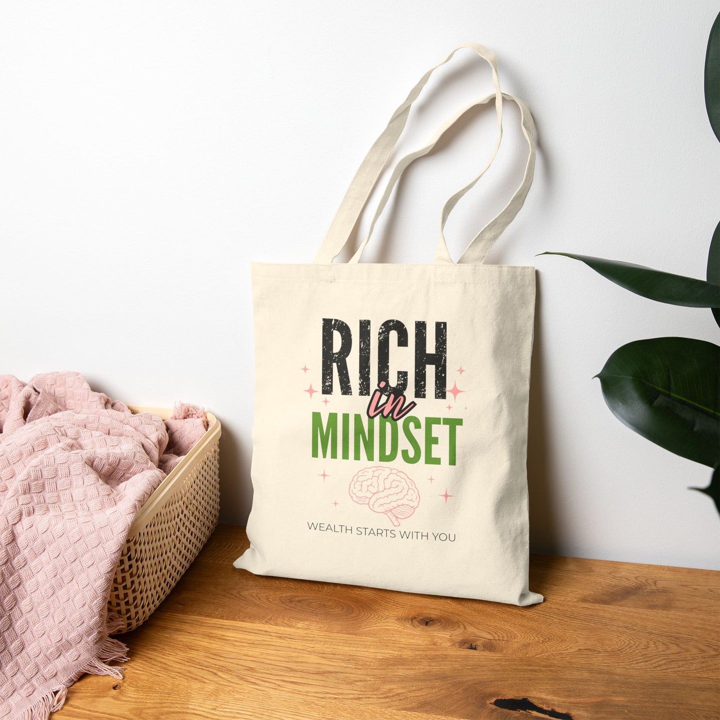 Rich in Mindset Black Canvas Tote Bag
